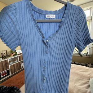Vestique Sky Blue Ribbed Knit Top